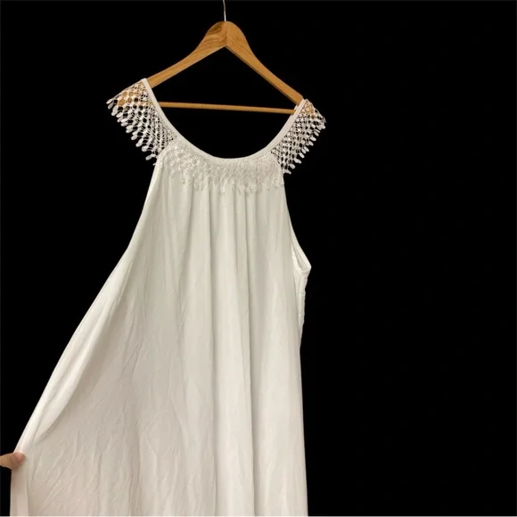 3X 4X White Maxi Dress coverup with lace Straps lace neckline NWOT cruise wear - Picture 2 of 7
